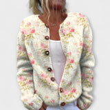 Elina - Cremefarbener Cardigan mit Blütenmuster