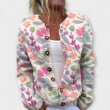 Lina - Weisser Cardigan mit Wiesenblumen-Print