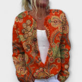 Tara - Rostroter Strick-Cardigan mit Paisleymuster