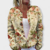Leona - Cremefarbener Cardigan mit Wiesenblumen-Print