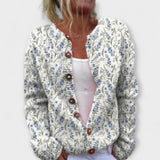 Mira - Weisser Blumen-Cardigan aus Wollmischung
