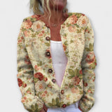 Leya - Beiger Strick-Cardigan mit Blumendesign