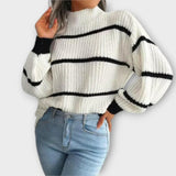 Chavala - Grüner Rollkragenpullover mit Streifen