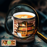 Magischer keramischer Thermobecher mit Bücherregal-Motiv