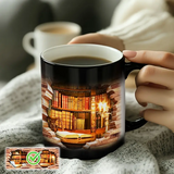 Magischer keramischer Thermobecher mit Bücherregal-Motiv