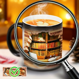 Magischer keramischer Thermobecher mit Bücherregal-Motiv