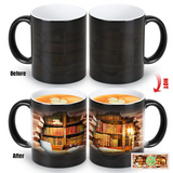 Magischer keramischer Thermobecher mit Bücherregal-Motiv