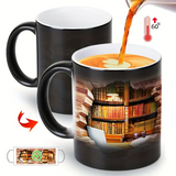 Magischer keramischer Thermobecher mit Bücherregal-Motiv