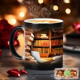 Magischer keramischer Thermobecher mit Bücherregal-Motiv