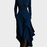 Teresa - Asymmetrisches Maxikleid aus Strick mit Rollkragen