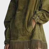 Kleid aus Fausz Suede mit Rollkragen und Fransen
