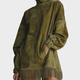 Kleid aus Fausz Suede mit Rollkragen und Fransen