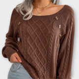 Malia - Dunkelgrauer Pullover mit Knöpfen und Zopfmuster