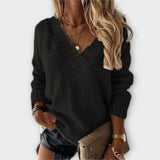 Jane - Schwarzer kuscheliger Pullover mit V-Ausschnitt