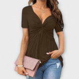 Lina - Bordeauxrotes T-Shirt mit V-Ausschnitt