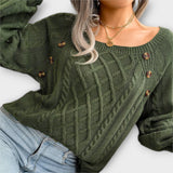Malia - Dunkelgrauer Pullover mit Knöpfen und Zopfmuster