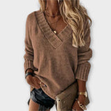 Jane - Schwarzer kuscheliger Pullover mit V-Ausschnitt