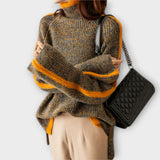 Breseis - Brauner Vintage-Rollkragenpullover mit Streifen