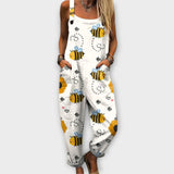 Marlene - Weisse Latzhose mit Bienenmuster