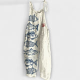 Felicity - Beige Latzhose mit Fischmotiv