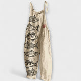 Felicity - Beige Latzhose mit Fischmotiv
