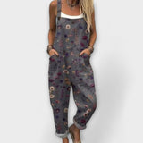 Kelly - Graue Latzhose mit Nachtblüten-Print