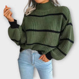 Chavala - Grüner Rollkragenpullover mit Streifen