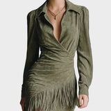 Grüne Mini-Kleid aus Viskose mit V-Ausschnitt