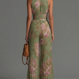 Amelia – grüner, plissierter Jumpsuit mit Blumenmuster