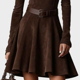 Vintage Dunkelbraunes Samtkleid mit Rollkragen
