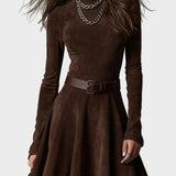 Vintage Dunkelbraunes Samtkleid mit Rollkragen