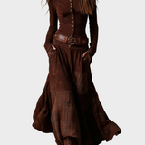 Helena - Maxikleid aus dunkelblauem Wildlederimitat mit Gürtel