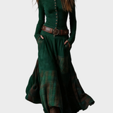 Helena - Maxikleid aus dunkelblauem Wildlederimitat mit Gürtel