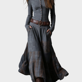Helena - Maxikleid aus dunkelblauem Wildlederimitat mit Gürtel