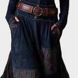 Helena - Maxikleid aus dunkelblauem Wildlederimitat mit Gürtel