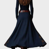 Helena - Maxikleid aus dunkelblauem Wildlederimitat mit Gürtel