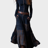Helena - Maxikleid aus dunkelblauem Wildlederimitat mit Gürtel