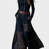 Helena - Maxikleid aus dunkelblauem Wildlederimitat mit Gürtel