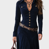 Iwona - Maxikleid aus Wildlederimitat mit Gürtel