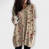 Layla - Beige Tunika mit Rosenmuster