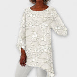 Harper - Beige Bluse mit floralem Kristalldruck
