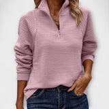 Vilja - Rosa Halfzip-Pullover mit Rippenmuster