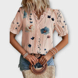 Emily - Rosa Bluse mit Blütenmuster und Spitze