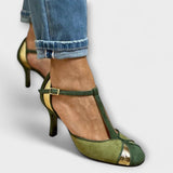 Almut - Grüne Patchwork-Pumps