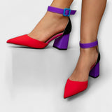 Mathilde - Rote Slingbacks im Farbblock