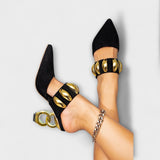 Edeltrud - Schwarze Sandaletten mit Goldschmuck