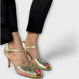 Margarete - Goldene Peeptoe-Stilettos