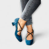 Hiltrud - Blaue Blockabsatz-Pumps