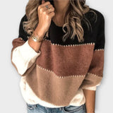 Elisa - Olivgrün-cremes kuscheliger Pullover mit Colour-Block