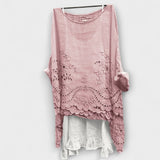 Ella - Weisse Bluse mit zweilagigem Spitzensaum